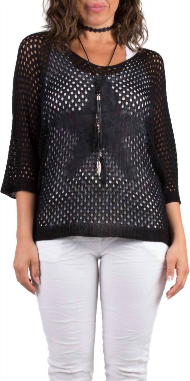 NEW GIGI MODA star knit mesh sweater in black